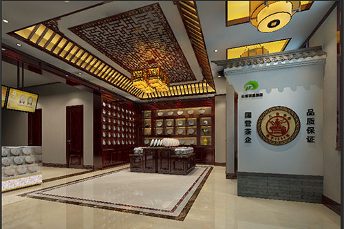 剑川古朴典雅的中式茶叶店大堂设计效果图